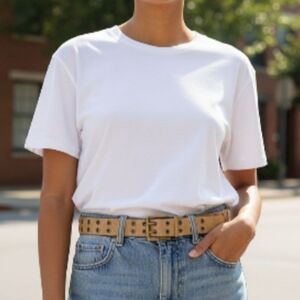 Calvin Klein Women's Reversible Double-Loop Black/Gold Leather Belt Length 40"